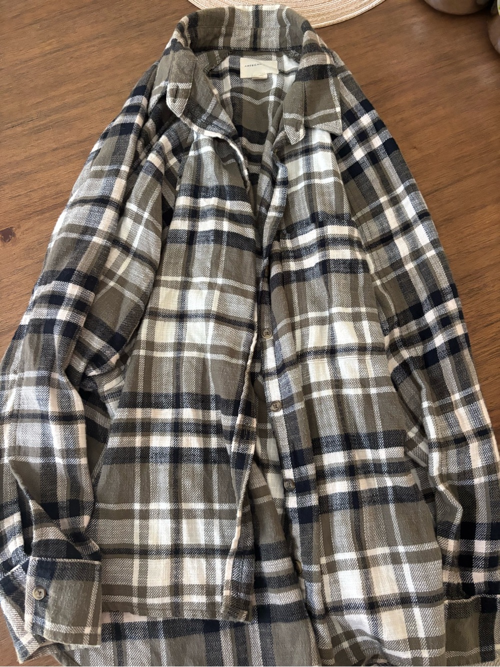 Oversized Plaid Button-Up Shirt in Olive, Navy & Cream